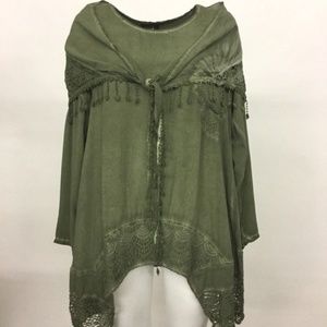 KEKOO WOMEN'S CROCHET ASYM L/S PULLOVER SHIRT